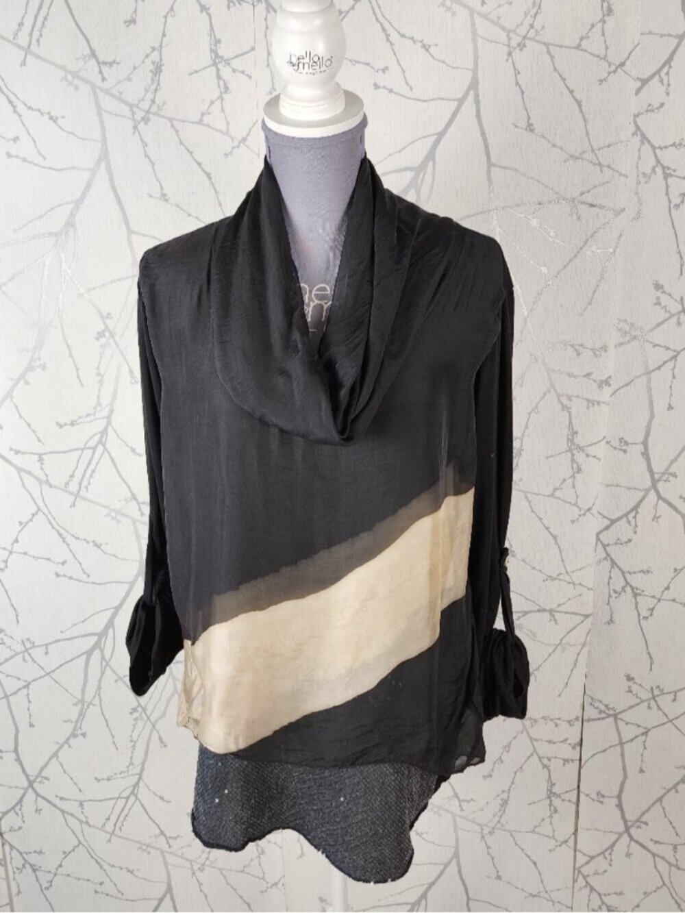 Mode Devie NWT Silk Blend Chiffon Sequin Layered Cowl Neck Top